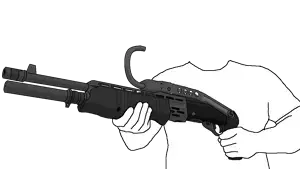 accessory, arm, clothes, gun, hands, holding gun, holding object, holding shotgun, no head, shotgun