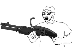 soyak, arm, bald, clothes, glasses, gun, hands, holding gun, holding object, holding shotgun