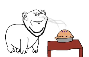 impish soyak ears, 1soyjak, bald, chubby, closed eyes, closed mouth, ear, floating, food, full body