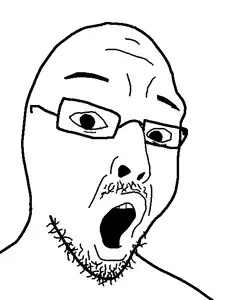 silas, 1soyjak, bald, eyebrows, gaping mouth, glasses, looking at you, mustache, nasolabial folds, nose
