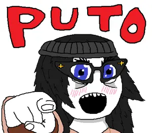 125 - soybooru.com - beanie blue_eyes blush clothes female glasses hair hands hat no_nose open_mouth pointing pointing_at_viewer simp soyjak soytan text uncolored_skin.jpg