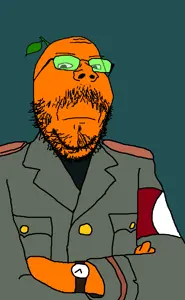 gapejak, 1soyjak, bald, benito mussolini, blue background, buff, closed mouth, front view, glasses, half body