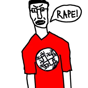 chudjak, pol face, angry, black eyes, black hair, closed mouth, deformed swastika, fractal, front view, glasses