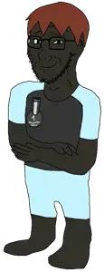 soyak, soyak (smug), 1soyjak, auburn hair, black eyes, black skin, chinny, chinnycuck, closed mouth, front view