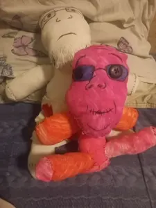 gapejak, markiplier soyjak, neutralplier, wholesome soyjak, namefag plushies, bald, black eyes, black hair, blue glasses, closed mouth