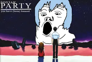 rei ayanami, tony soprano soyjak, anime, blue hair, open mouth, soyjak, neon genesis evangelion