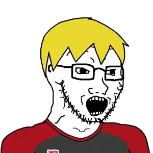 nate higgers, soyak, natejak, 1soyjak, blonde hair, bottom teeth, clothes, glasses, hair, looking to the right
