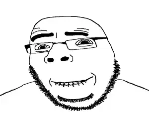 cobson, hornyson, pleasedson, fusionjaks, 1soyjak, bald, biting lip, eyebrows, glasses, happy