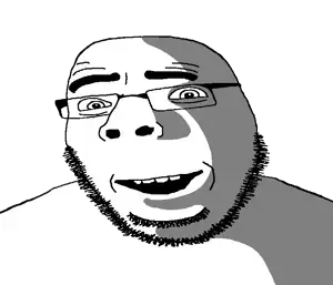 cobson, pleasedson, 1soyjak, bald, eyebrows, glasses, happy, looking at you, monochrome, nose