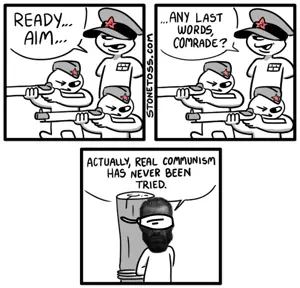 stonetoss, gigachad, 1soyjak, cap, clothes, comic, communism, covered eyes, execution, front view
