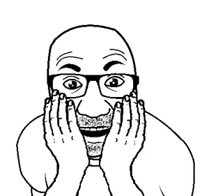 el perro rabioso, 1soyjak, bald, clothes, front view, glasses, half open mouth, hands, looking at you, stubble
