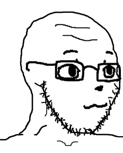 glegle, soyak, soygleg, 1soyjak, animal nose, bald, beard, black eyes, forehead wrinkles, gaping mouth