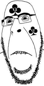 cobson, clubson, hornyson, 1soyjak, bald, biting lip, closed mouth, glasses, horny, queen of clubs