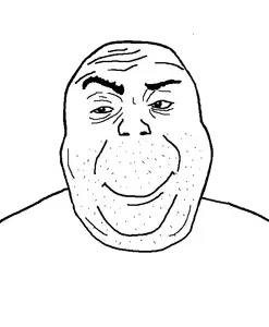 alicia, 1soyjak, bald, chin, closed mouth, double chin, eyebrows, fat, front view, looking to the left
