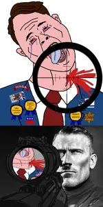 gigachad, bernd, 1soyjak, adolf hitler, aiming, award, beard, black background, black hair, brown hair