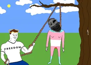286121 - soybooru.com - ack bernd bloodshot_eyes charlie_kirk chudjak closed_mouth clothes cloud freedom f...air halo hanging hanging_troonjak lynching open_eyes open_mouth purple_hair rope small_face smile sun teeth text transgen.jpg