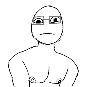 quirkjak, cleavage, closed mouth, glasses, neutral, soyjak, stubble