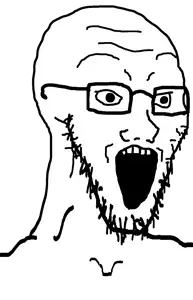 soyak, long soyak, 1soyjak, bald, dilated pupils, forehead lines, glasses, looking to the right, open eyes, open mouth