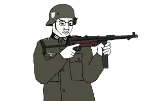 chudjak, 1soyjak, angry, arm, black eyes, closed mouth, clothes, front view, german uniform, glasses