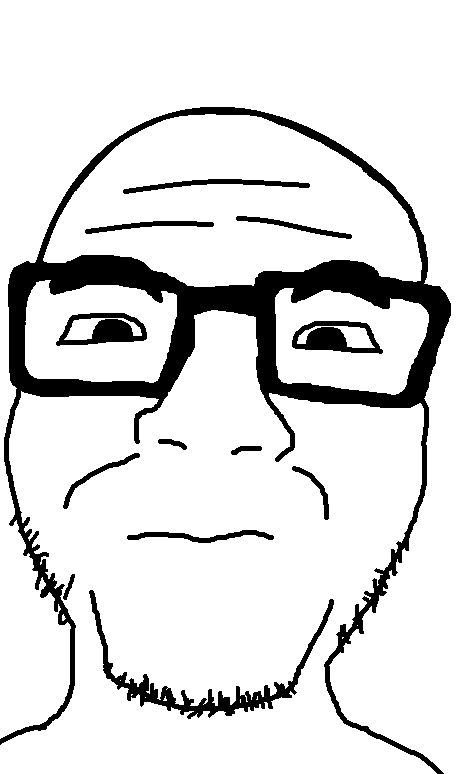 huddy, unknown, 1soyjak, bald, black eyes, bushy eyebrows, closed mouth, front view, glasses, huddy