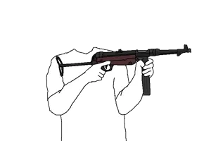 accessory, arm, clothes, front view, gun, half body, hands, headless, holding gun, holding object