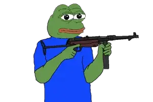 pepe, amphibian, animal, arm, blue shirt, closed mouth, clothes, frog, front view, green skin