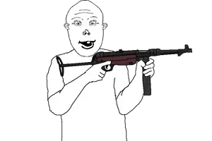 vlodson, arm, clothes, dumb, ear, gun, hands, holding gun, holding object, mp40