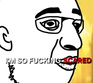 scaredjak, useful soys, 1soyjak, bald, black eyes, black hair, caption, closed mouth, glasses, hair
