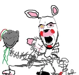 mangle, cobson, impish soyak ears, 2soyjaks, black glasses, full body, glasses, gray skin, half open mouth, low quality