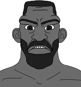 gigachad, feraljak, kenneth, gigachaded, gigajak, 1soyjak, angry, beard, black eyes, black hair