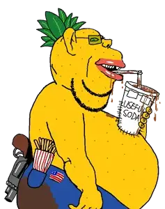 impish soyak ears, impish amerimutt, amerimutt, 1soyjak, belly, big belly, chin, clothes, double chin, drink