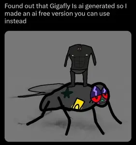 gigachad, gigafly, zillyjak, animal, bald, black eyes, black hair, buff, bug, closed mouth