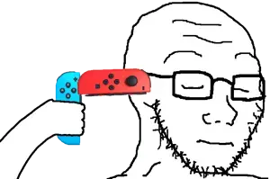 soyak, 1soyjak, bald, closed eyes, closed mouth, forehead lines, game controller, glasses, gun, hand