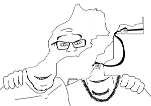 263183 - soybooru.com - 2soyjaks aliased arm_behind_back bald cobson eyebrows fat feraljak forehead_lines friendship front_view glasses hair hands looking_at_you master_copy monochrome no_more_brother_wars nostrils no copy.png