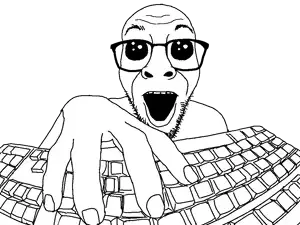 dan, darren, natejak, 1soyjak, bald, black eyes, front view, glasses, keyboard, open eyes