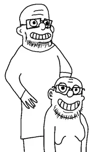 bro and man soyson, unknown, useful soys, 2soyjaks, almost full body, bald, black eyes, duo, ear, finger