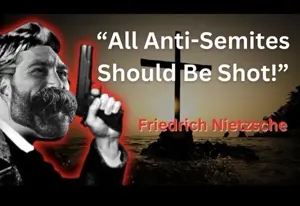 gigachad, gigachaded, antisemitism, beard, black eyes, black hair, christian cross, cross, english text, friedrich nietzsche
