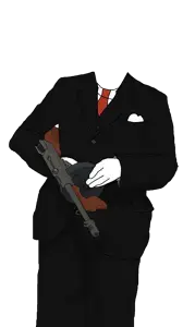 almost full body, arm, clothes, gun, hand, hands, head, headless, holding gun, holding object