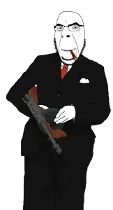 cobson, 1soyjak, almost full body, arm, bald, cigar, clothes, get, glasses, gun