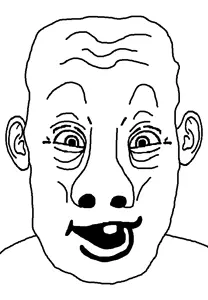 samson, 1soyjak, bald, black eyes, ear, eyebrows, forehead lines, front view, looking at you, monochrome