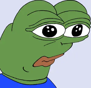pepe, amphibian, animal, blue background, blue shirt, chinlet, closed mouth, distorted, frog, green skin