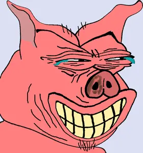 pepe, animal, bald, black eyes, blue background, ear, goatee, half closed eyes, half open mouth, laughing