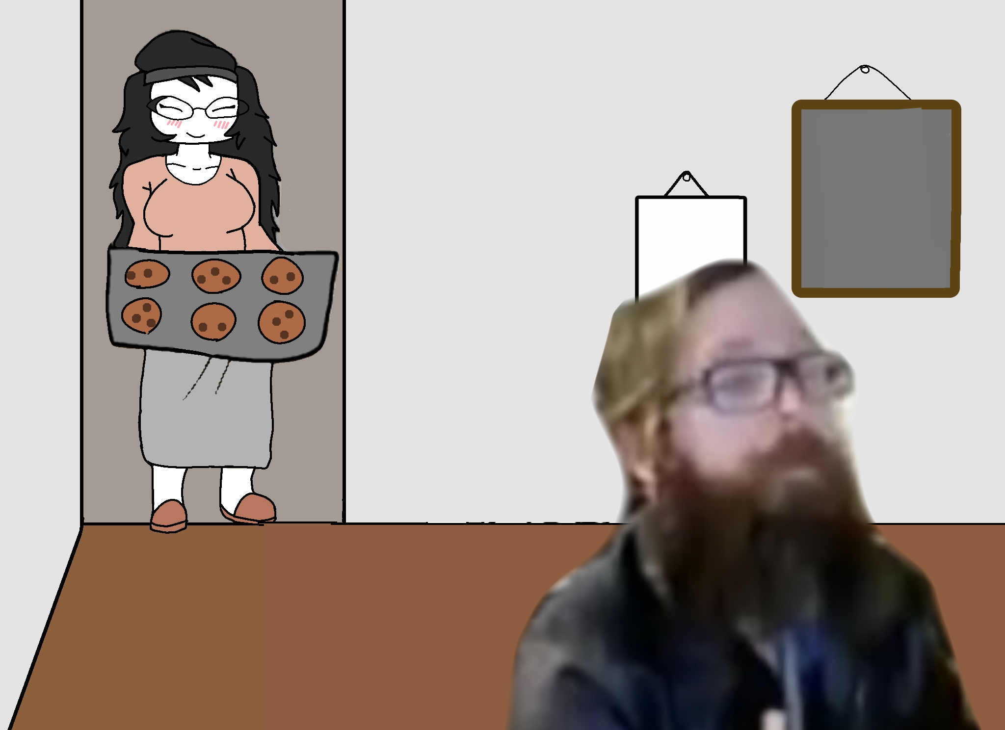 soytan, soytan's cookies, ack, beard, closed eyes, closed mouth, cookies, dish, ears, glasses