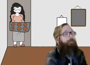 soytan, soytan's cookies, ack, beard, closed eyes, closed mouth, cookies, dish, ears, glasses
