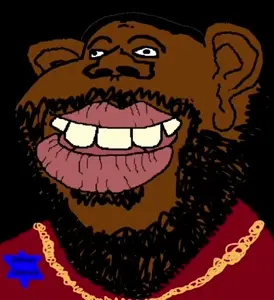 impish soyak ears, impish tyrone, 1soyjak, beard, big lips, black eyes, black hair, black skin, brandon tatum, chain