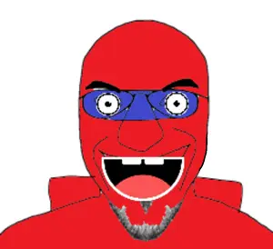 susjak, astronaut, blue, buck teeth, glasses, jerma985, open mouth, red, red skin, smile