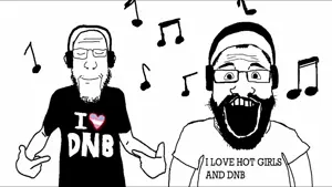 markiplier soyjak, science lover, 2soyjaks, bald, balding, black shirt, closed eyes, clothes, dnb, drum n bass