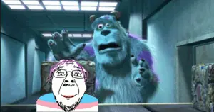 bernd, troonjak, its over, 1soyjak, black eyes, caca movie, closed mouth, crying, cube, front view