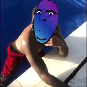 cobson, 1soyjak, bald, black eyes, blue skin, closed mouth, fat, glasses, gradient skin, half body
