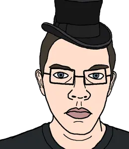 bu5tjak, blue eyes, brown hair, closed mouth, clothes, ear, eyebrows, front view, glasses, hair